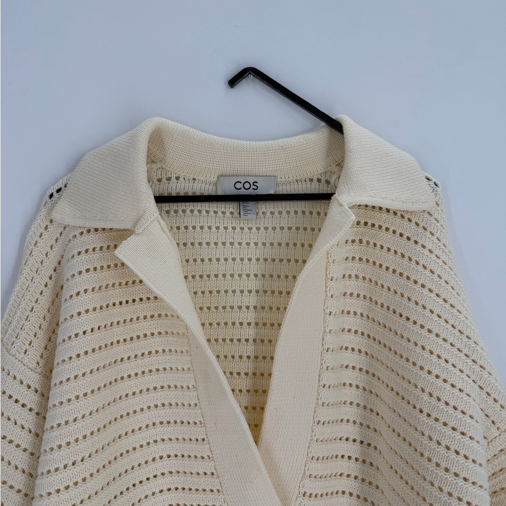 Cos Oversized Cotton Crochet Open Knit Collared Top In Cream